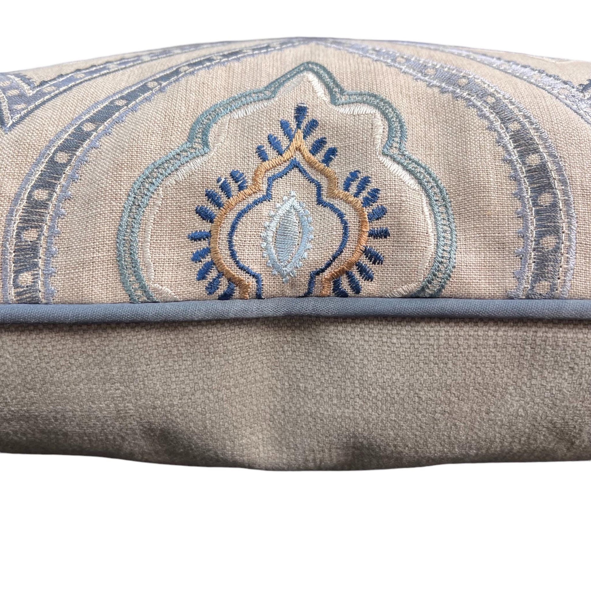 Colefax and Fowler Fabian Luxury Designer Embroidered Grey Blue Cushion Pillow Cover