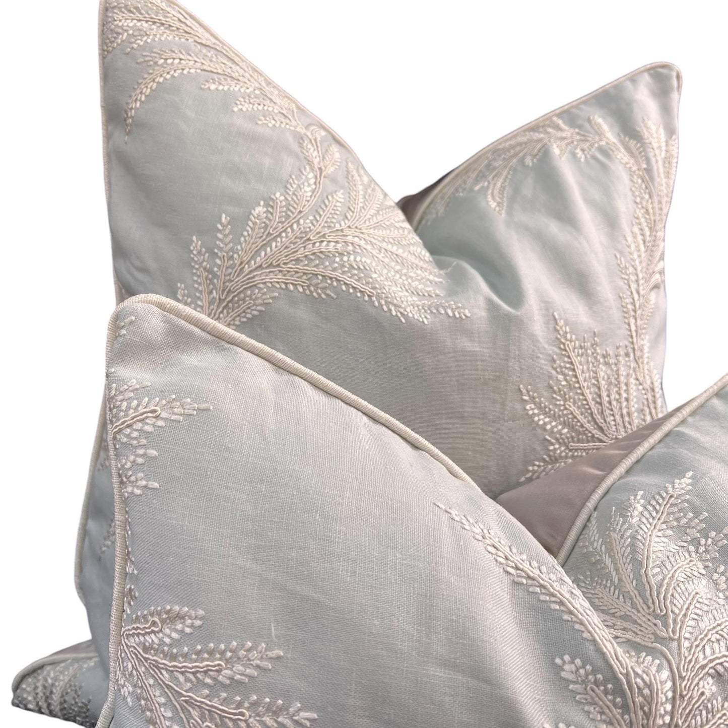 Colefax and Fowler Lavinia Luxury Designer Embroidered Pale Blue Neutral Cushion Pillow Cover