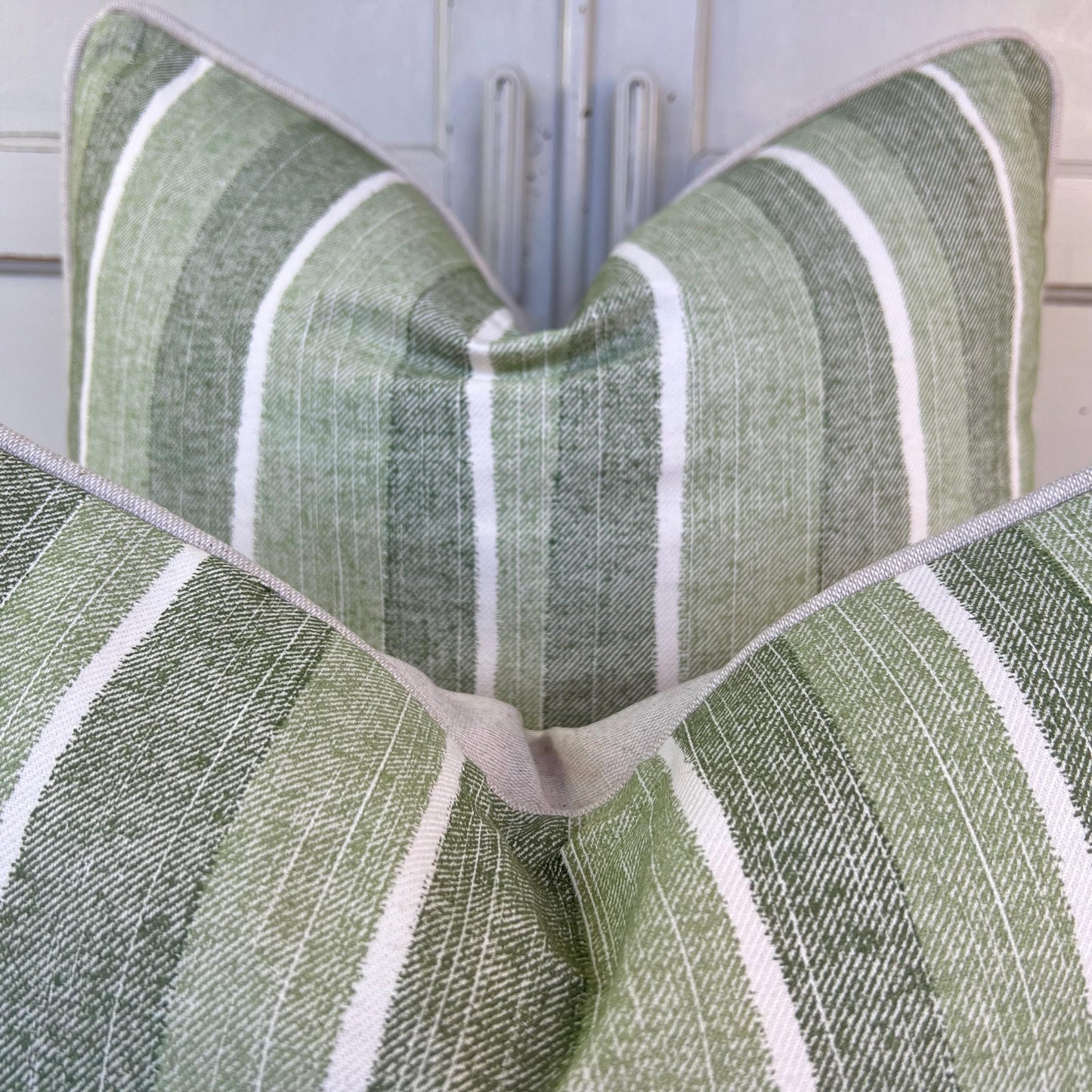 Cushions Made In Fermoie Orchard Stripe Luxury Designer Decorative Neutral Green Cotton Cushion Pillow Throw Cover