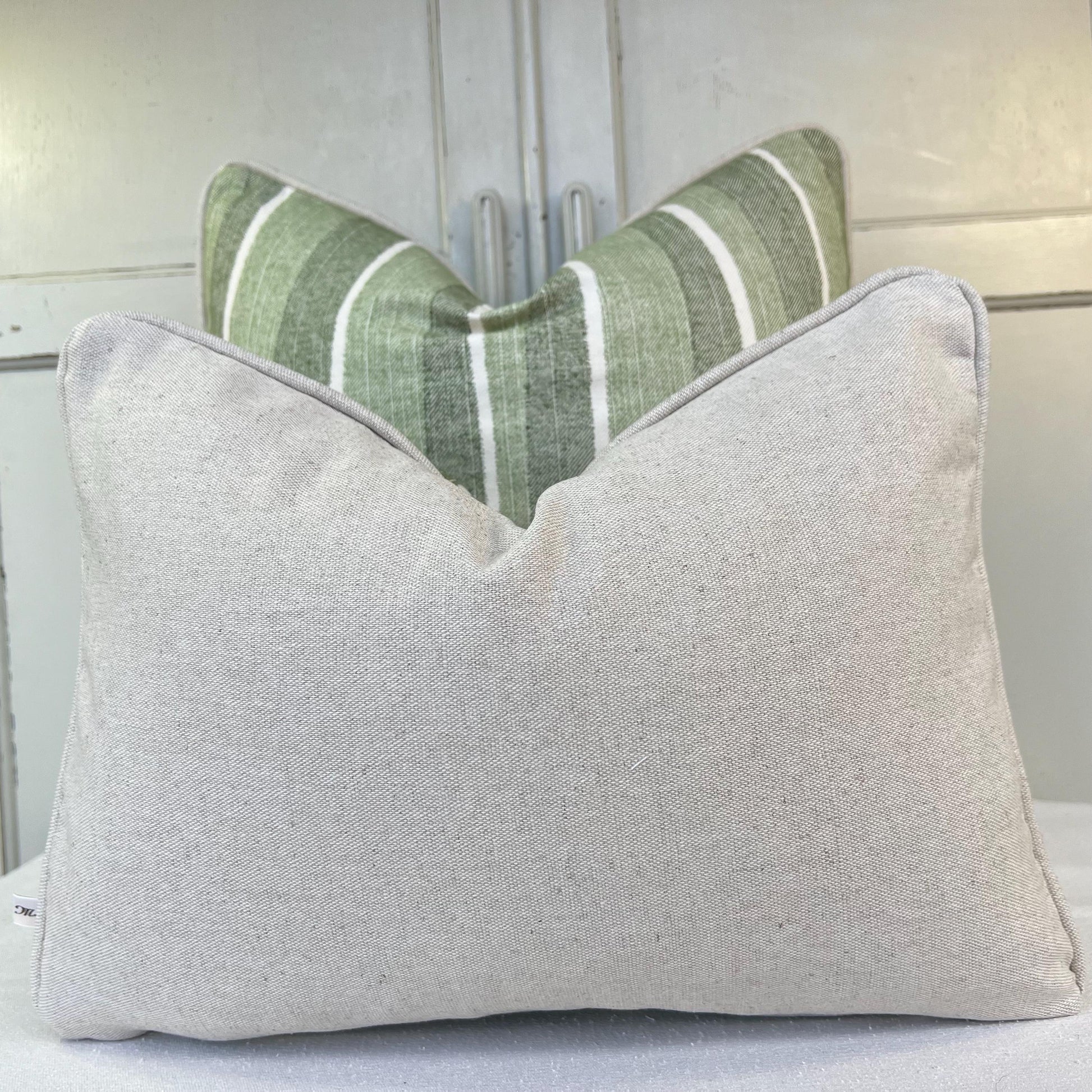 Cushions Made In Fermoie Orchard Stripe Luxury Designer Decorative Neutral Green Cotton Cushion Pillow Throw Cover