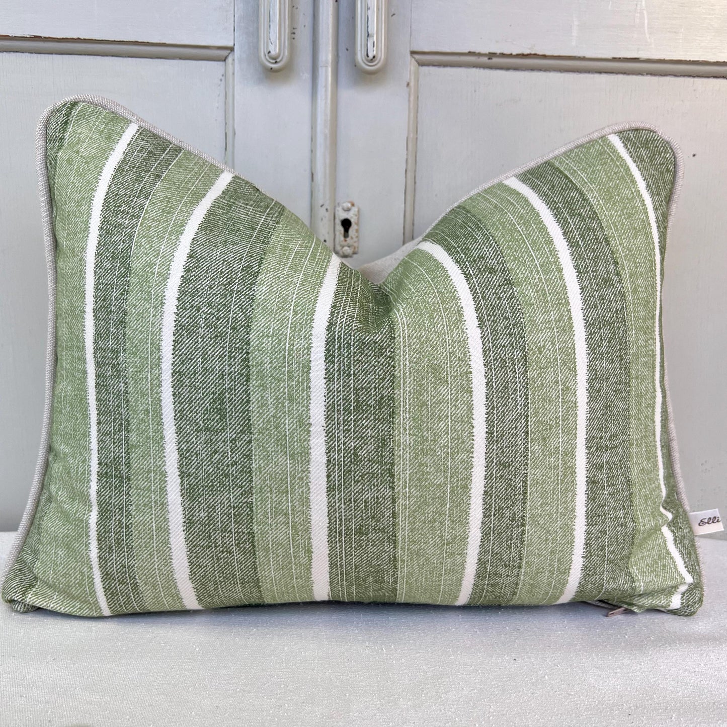 Cushions Made In Fermoie Orchard Stripe Luxury Designer Decorative Neutral Green Cotton Cushion Pillow Throw Cover