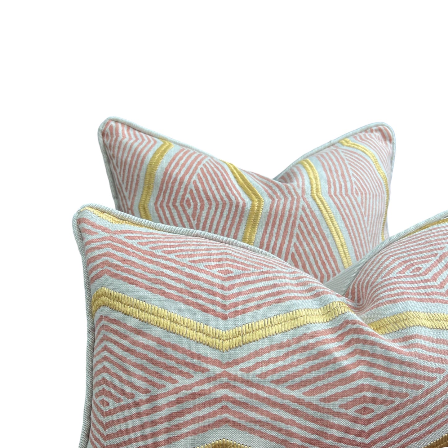 Jane Churchill Zhiri Embroidered Zig Zag Coral Gold Contemporary Cushion Cover