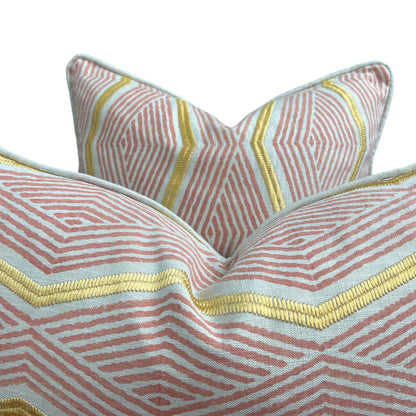 Jane Churchill Zhiri Embroidered Zig Zag Coral Gold Contemporary Cushion Cover