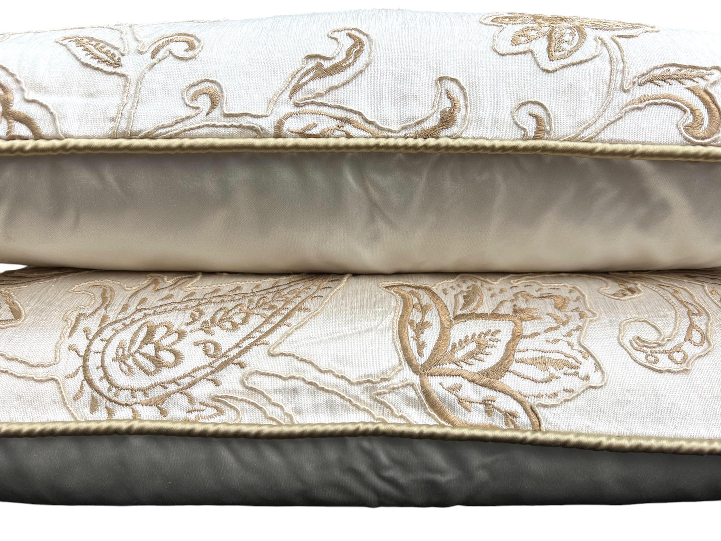 A Pair of James Hare Luxury Designer Cushion Cover Ambi Silk Cream Gold Embroidered Fabric