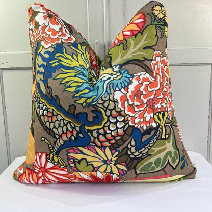 Schumacher Chaing Mai Dragon Double Sided Mocha Cushion Sofa Throw Pillow Cover