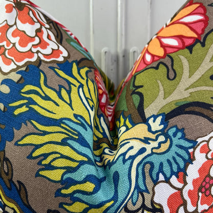 Schumacher Chaing Mai Dragon Double Sided Mocha Cushion Sofa Throw Pillow Cover