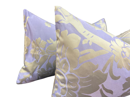 A Pair of Luxury Designer Lilac Silver Lumbar Cushion Cover Sofa Throw Pillow