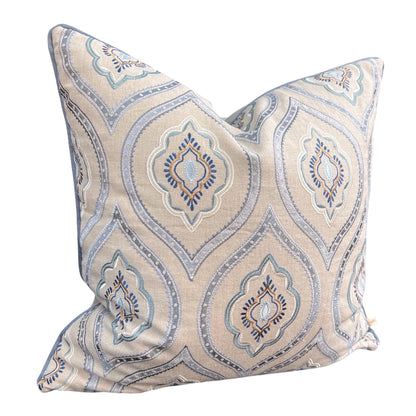 Colefax and Fowler Fabian Luxury Designer Embroidered Grey Blue Cushion Pillow Cover