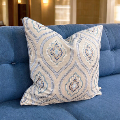 Colefax and Fowler Fabian Luxury Designer Embroidered Grey Blue Cushion Pillow Cover