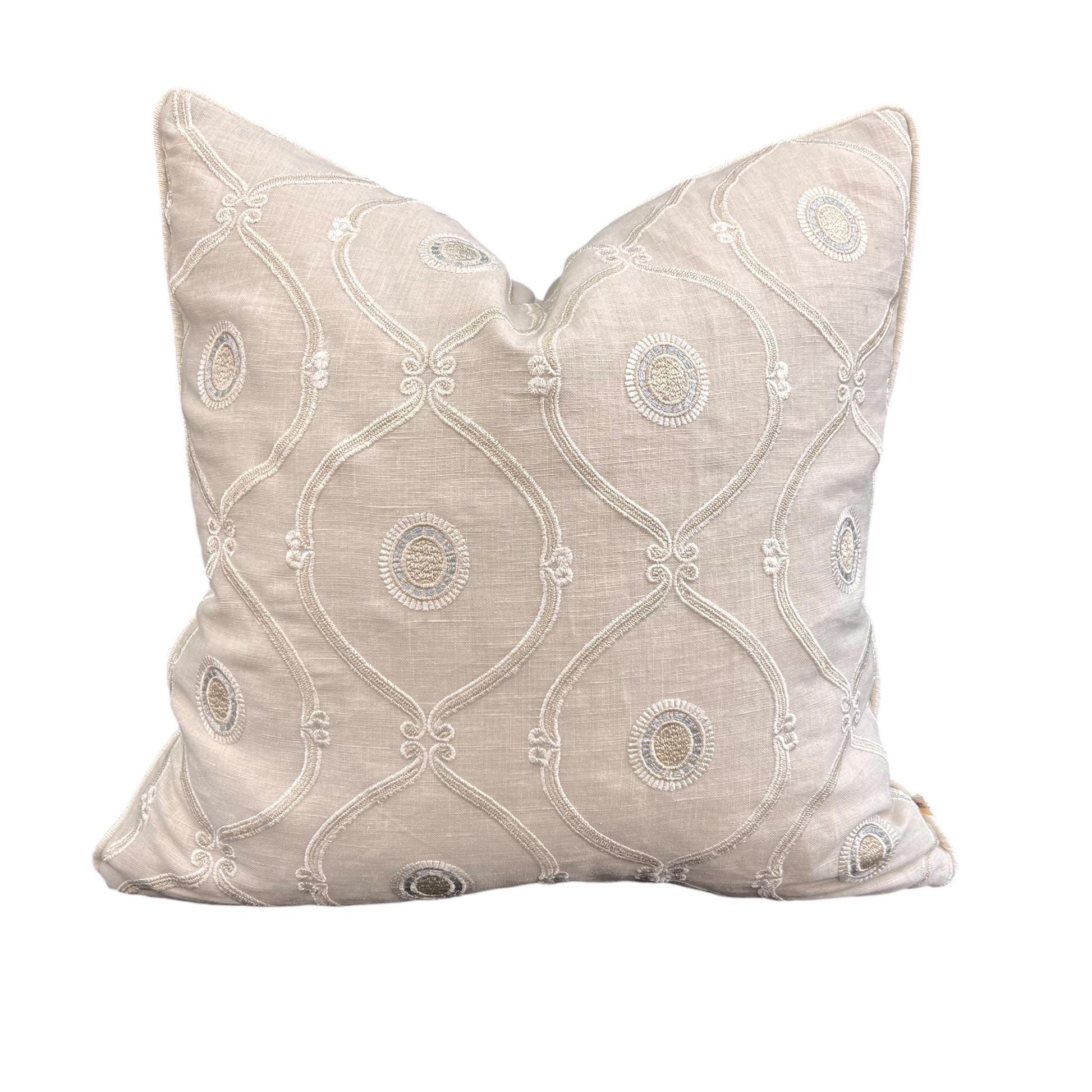 Colefax and Fowler Hayward Luxury Designer Embroidered Geometric Neutral Cushion Pillow Cover