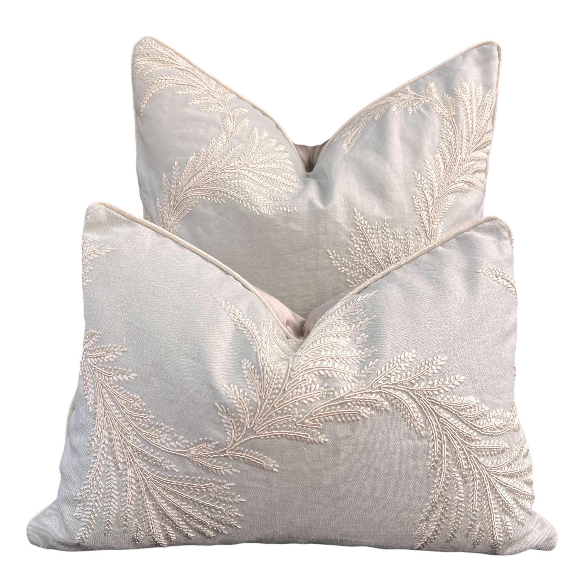 Colefax and Fowler Lavinia Luxury Designer Embroidered Pale Blue Neutral Cushion Pillow Cover