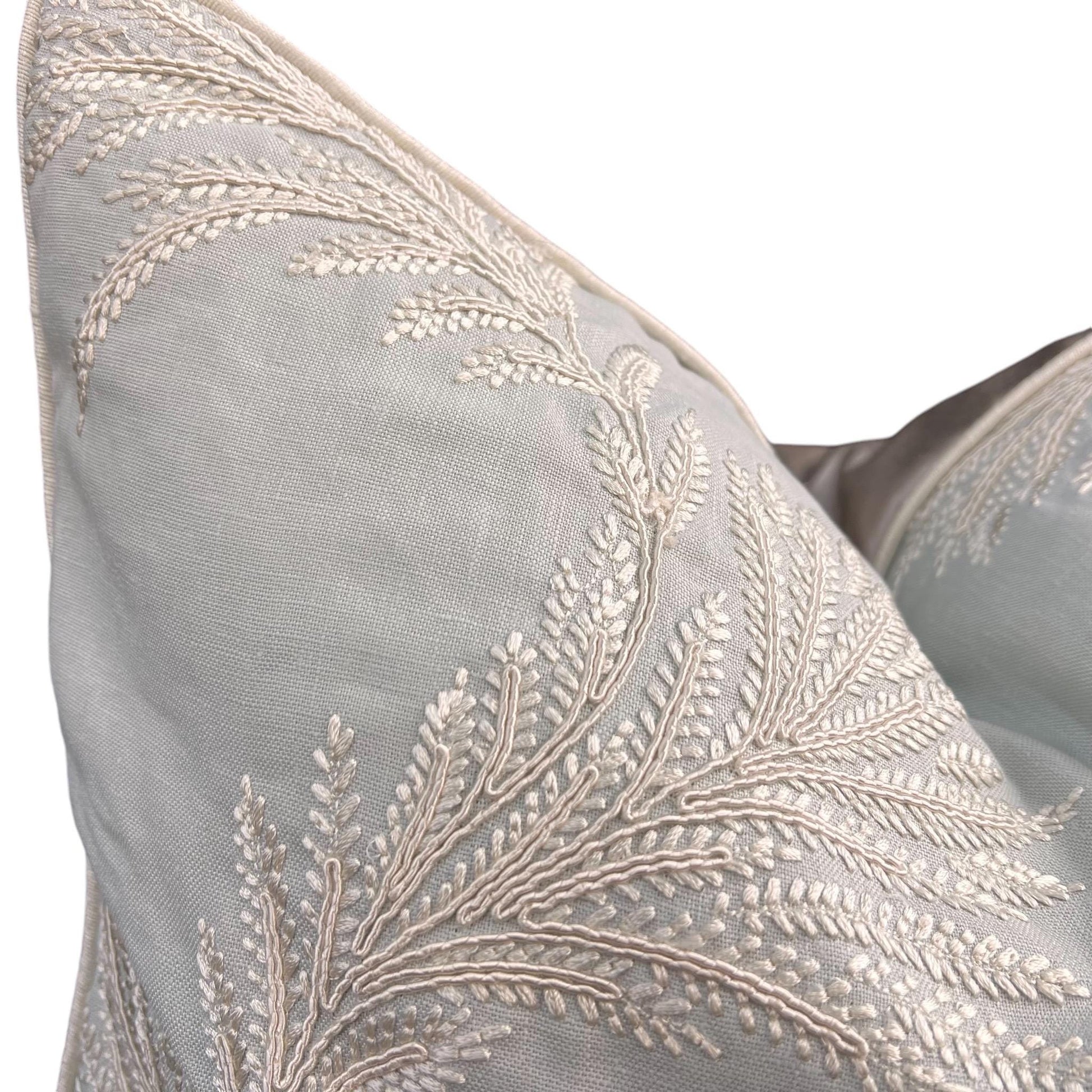 Colefax and Fowler Lavinia Luxury Designer Embroidered Pale Blue Neutral Cushion Pillow Cover