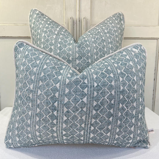 Cushion made in Fermoie Quantock Luxury Designer Decorative Neutral Sea Blue Linen Cushion Pillow Throw Cover