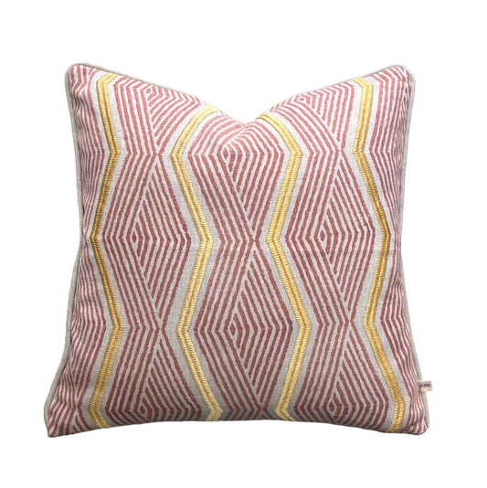 Jane Churchill Zhiri Embroidered Zig Zag Coral Gold Contemporary Cushion Cover