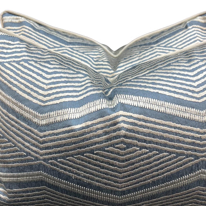 Jane Churchill Zhiri Embroidered Silk Zig Zag Blue Silver Contemporary Cushion Cover