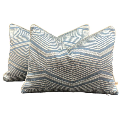 Jane Churchill Zhiri Embroidered Silk Zig Zag Blue Silver Contemporary Cushion Cover