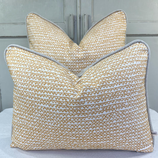 Fermoie Mendip Luxury Designer Decorative Yellow Neutral Cotton Cushion Pillow Throw Cover