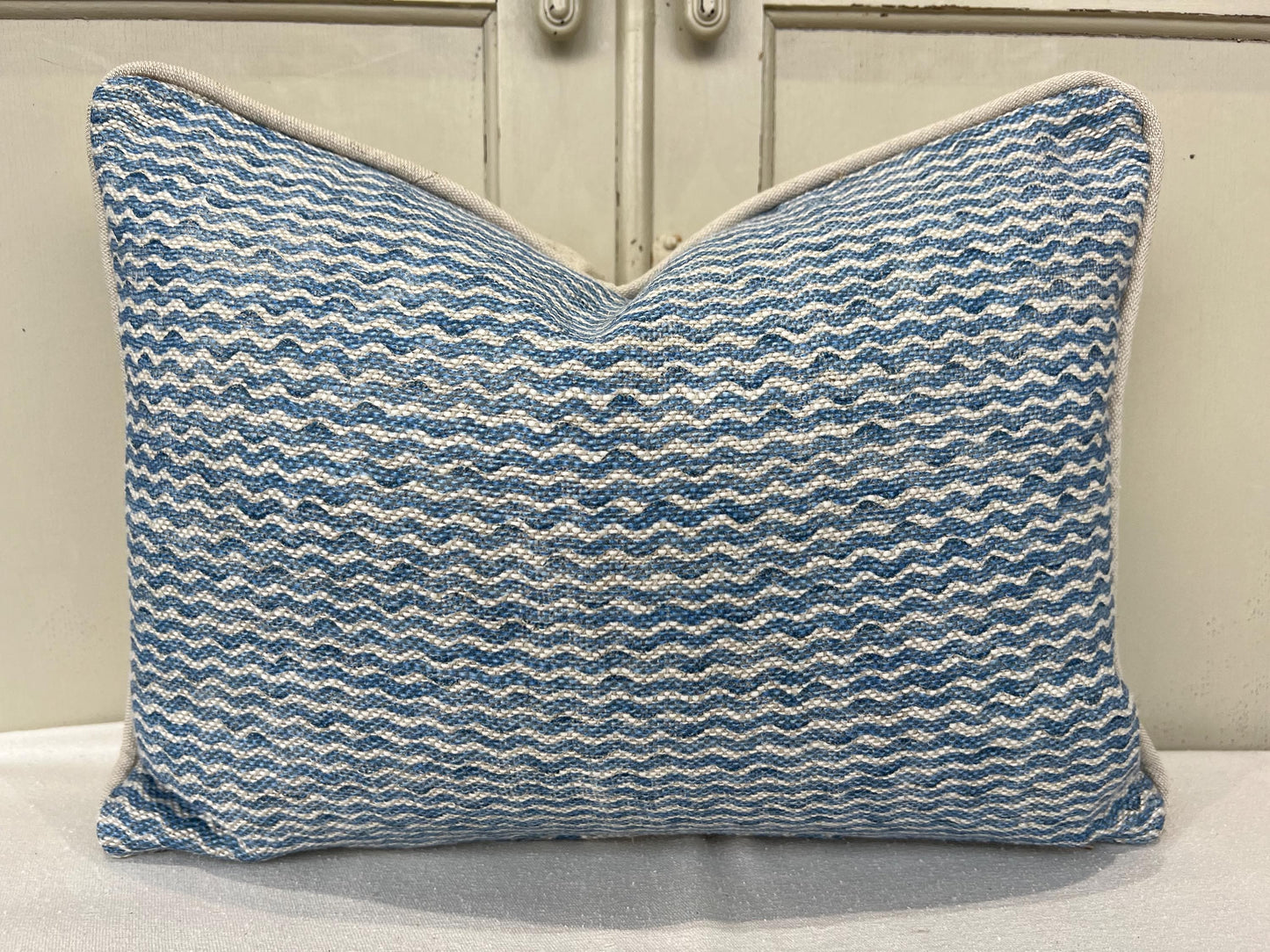 Cushions Made In Fermoie Popple Luxury Designer Decorative Mid Blue Neutral Linen Cushion Pillow Throw Cover