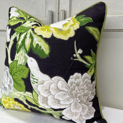 Schumacher Luxury Designer Bermuda Blossoms Black Green Cushion Pillow Sofa Cover