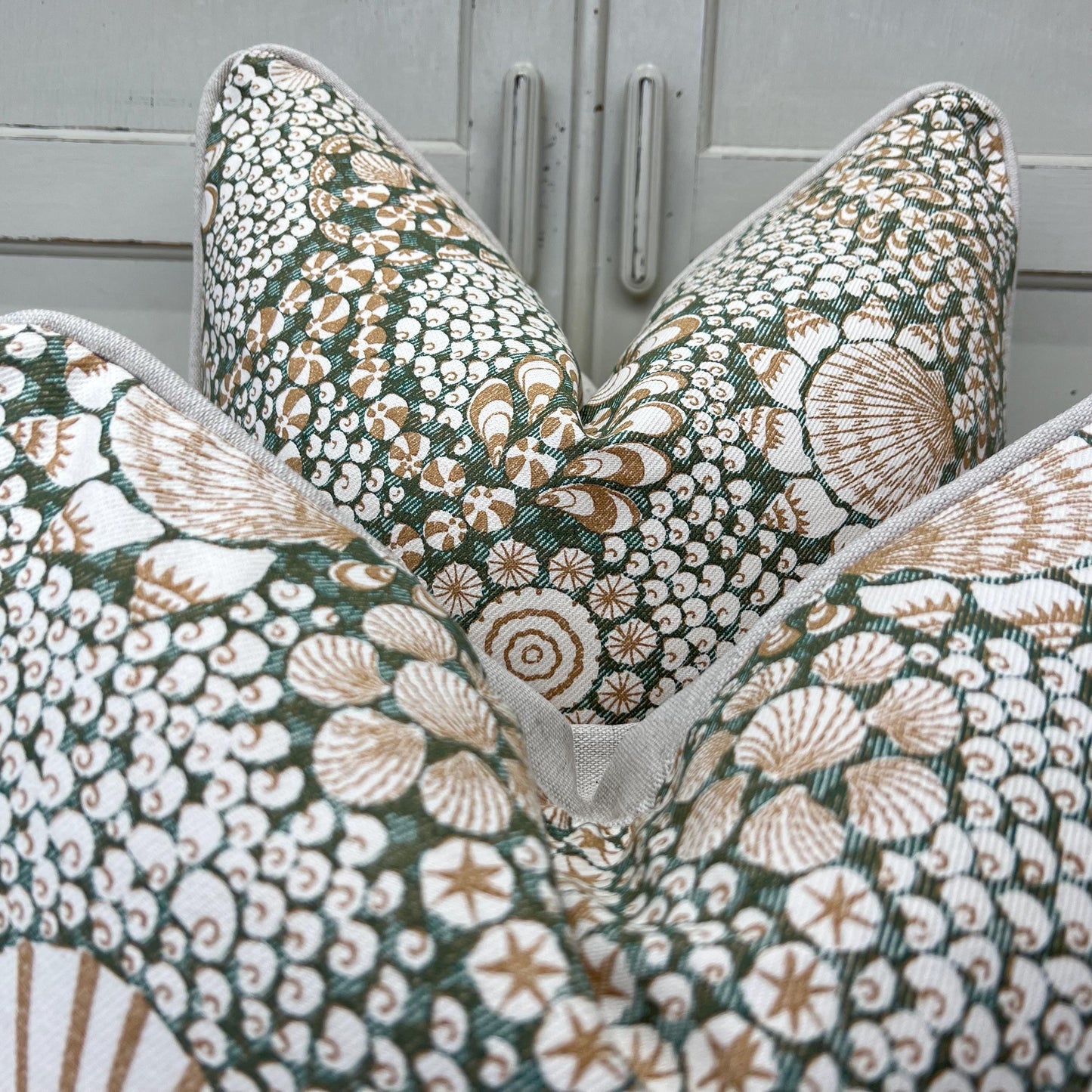 Cushions Made In Fermoie Shell Grotto Luxury Designer Decorative Beige Green Cotton Cushion Pillow Throw Cover