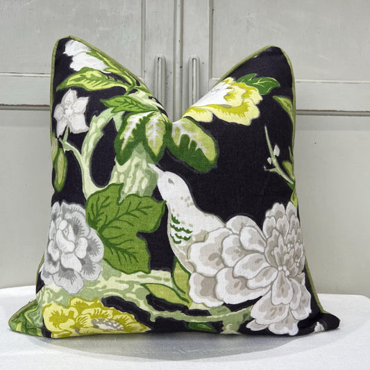 Schumacher Luxury Designer Bermuda Blossoms Black Green Cushion Pillow Sofa Cover