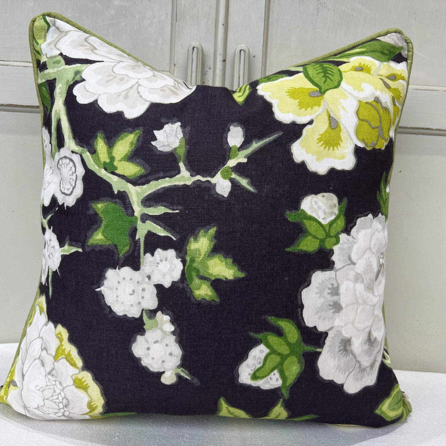 Schumacher Luxury Designer Bermuda Blossoms Black Green Cushion Pillow Sofa Cover