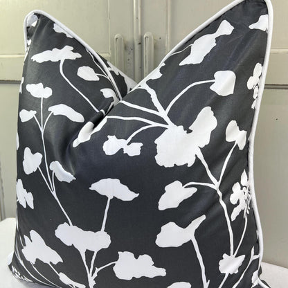 Schumacher Luxury Designer Pennick Floral Black White Cushion Pillow Sofa Cover