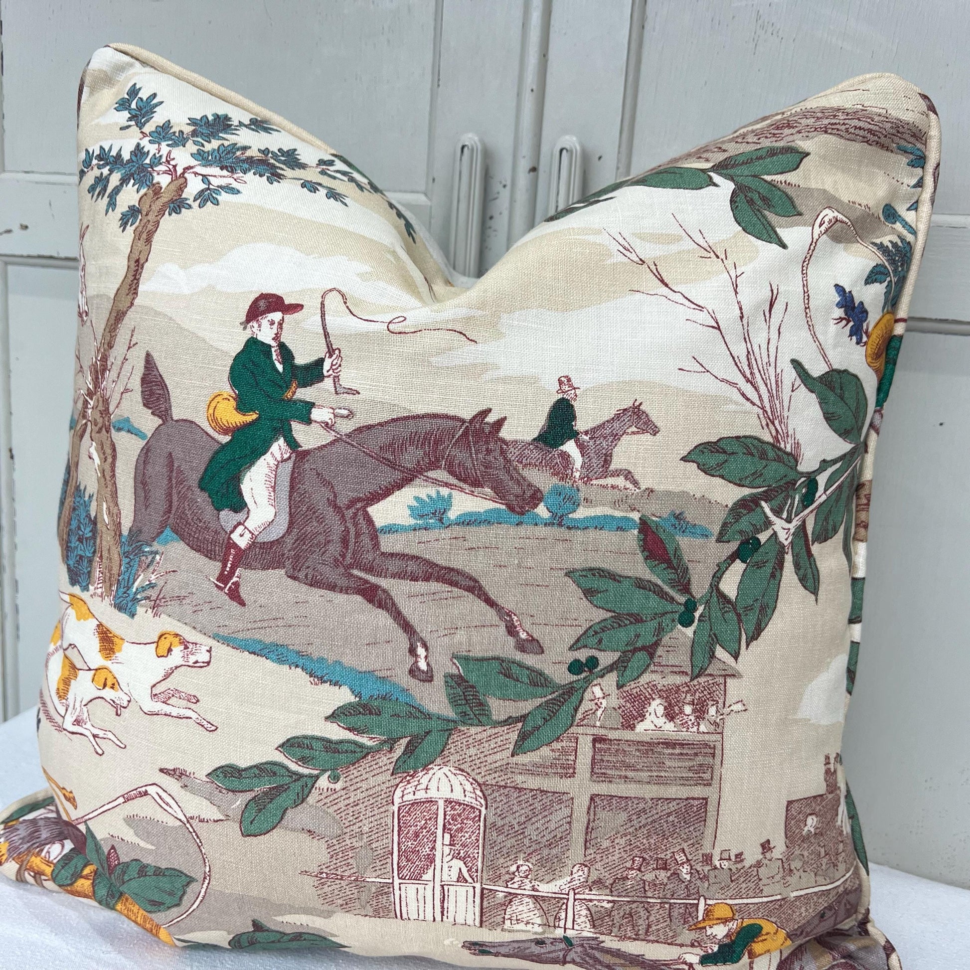 Schumacher Luxury Designer Aston Manor Hunting Horses Decorative Cushion Pillow Sofa Cover