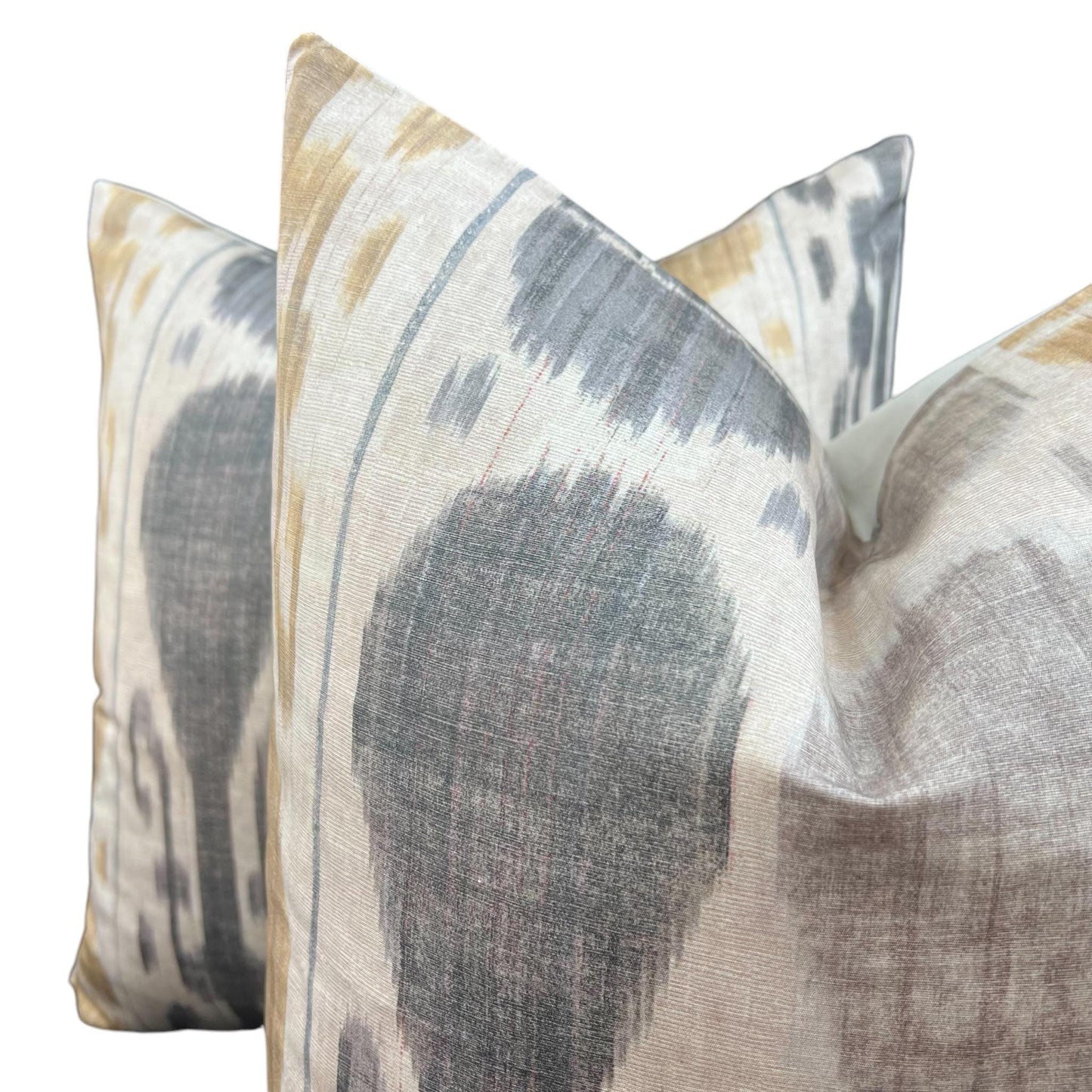 Luxury Designer Sheila Coombes Ancestral Robe Ikat Black Grey Cushion Pillow Throw Cover