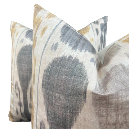 Luxury Designer Sheila Coombes Ancestral Robe Ikat Black Grey Cushion Pillow Throw Cover