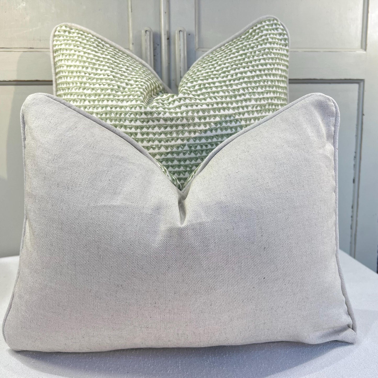 Cushions Made In Fermoie Mendip Mid Green Neutral Cotton Cushion Pillow Throw Cover