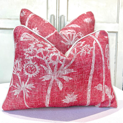 Cushions Made In Fermoie Luxury Designer Astrea Floral Raspberry Red Cushion Pillow Throw Cover
