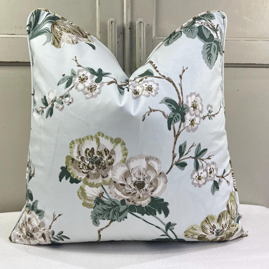 Schumacher Luxury Designer "Betty Chintz" Floral Celadon Blue Cushion Pillow Sofa Cover