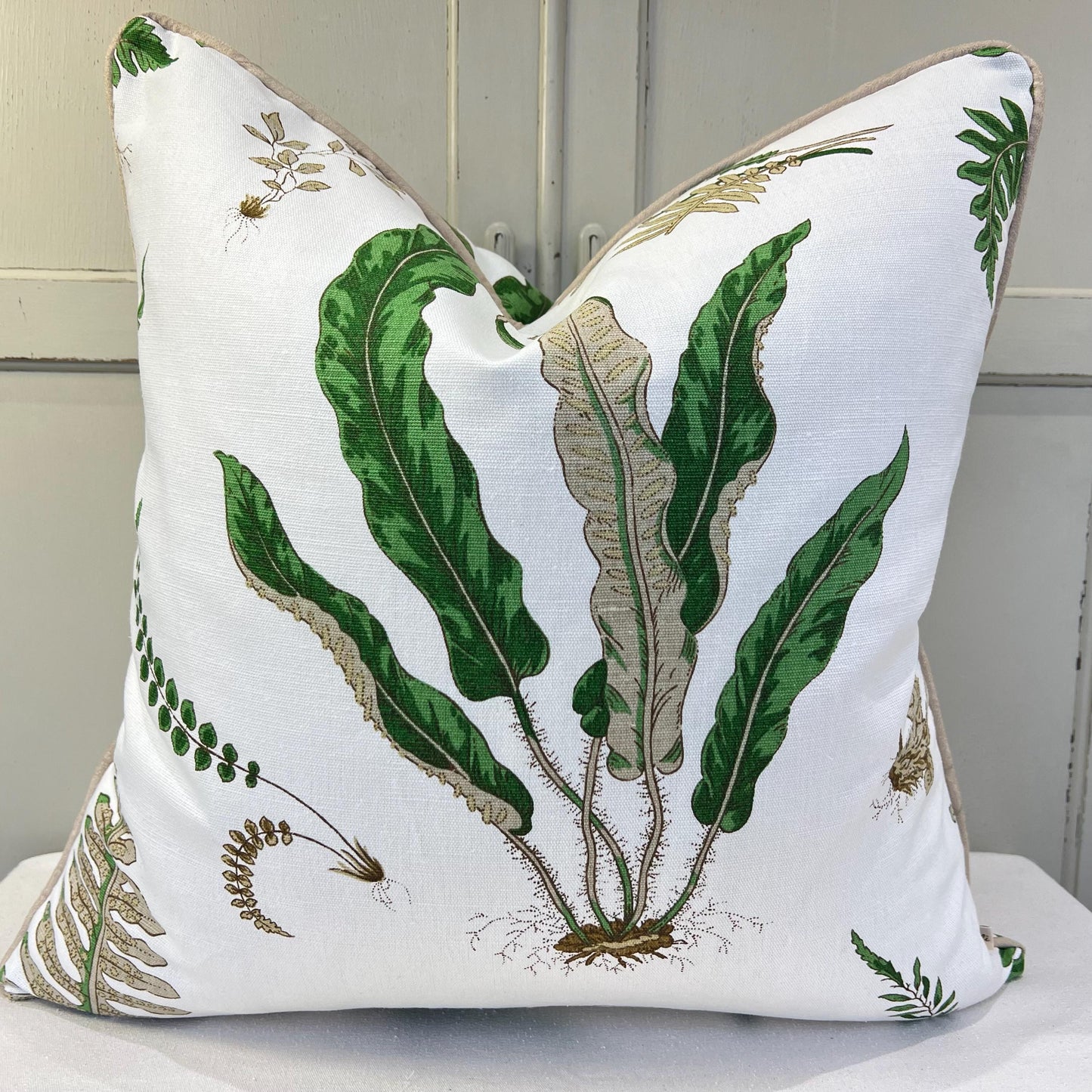 GP & J Baker Ferns Luxury Designer Decorative Green Beige Cushion Throw Pillow Cover