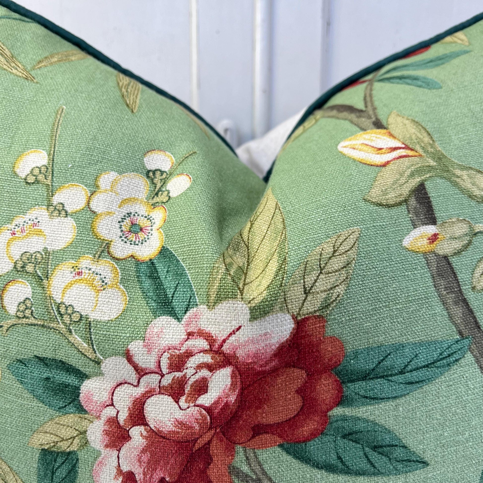 GP & J Baker Peony and Blossom Luxury Designer Green Red Cushion Pillow Cover