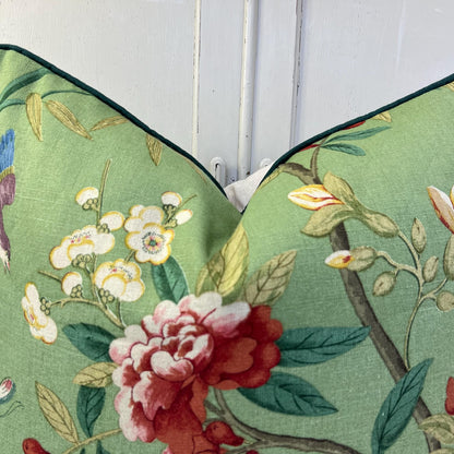 GP & J Baker Peony and Blossom Luxury Designer Green Red Cushion Pillow Cover