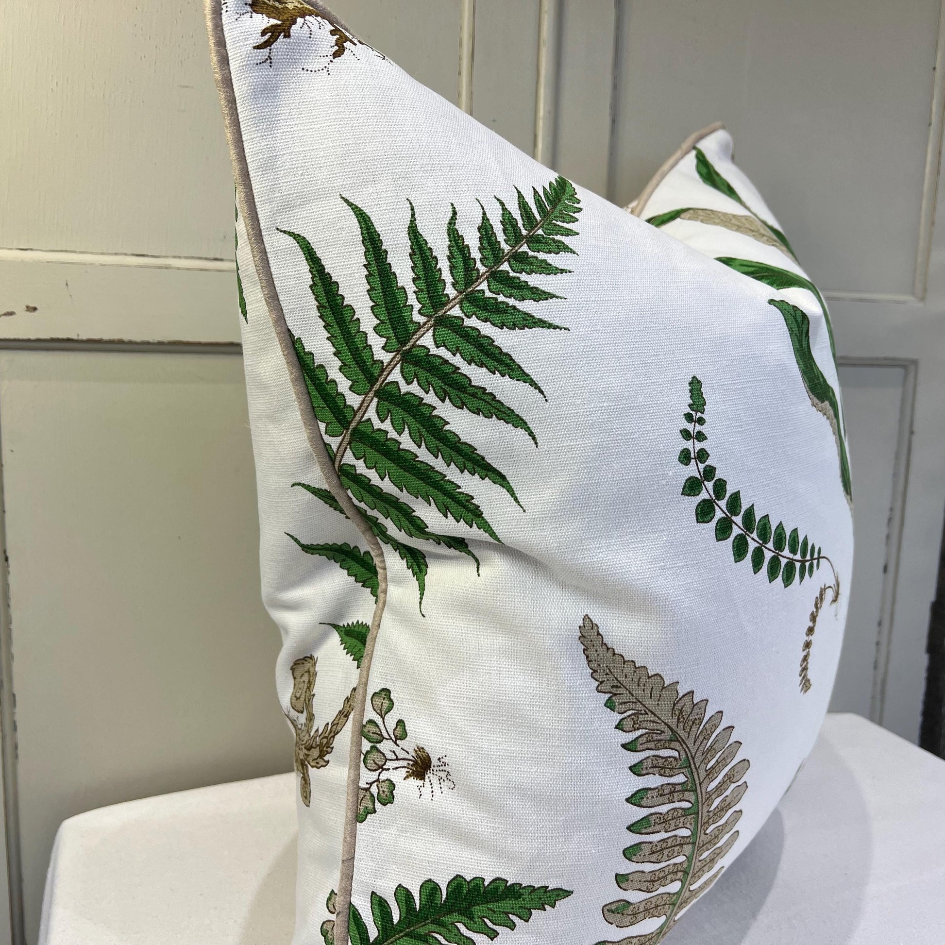 GP & J Baker Ferns Luxury Designer Decorative Green Beige Cushion Throw Pillow Cover