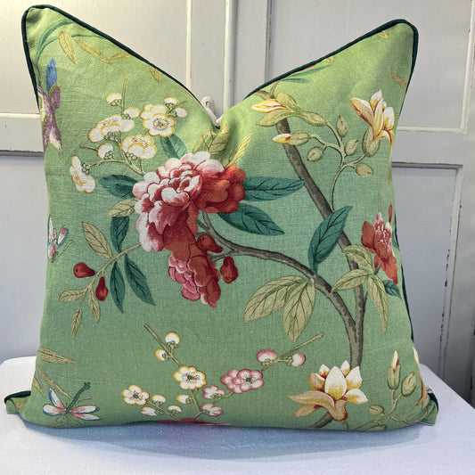 GP & J Baker Peony and Blossom Luxury Designer Green Red Cushion Pillow Cover