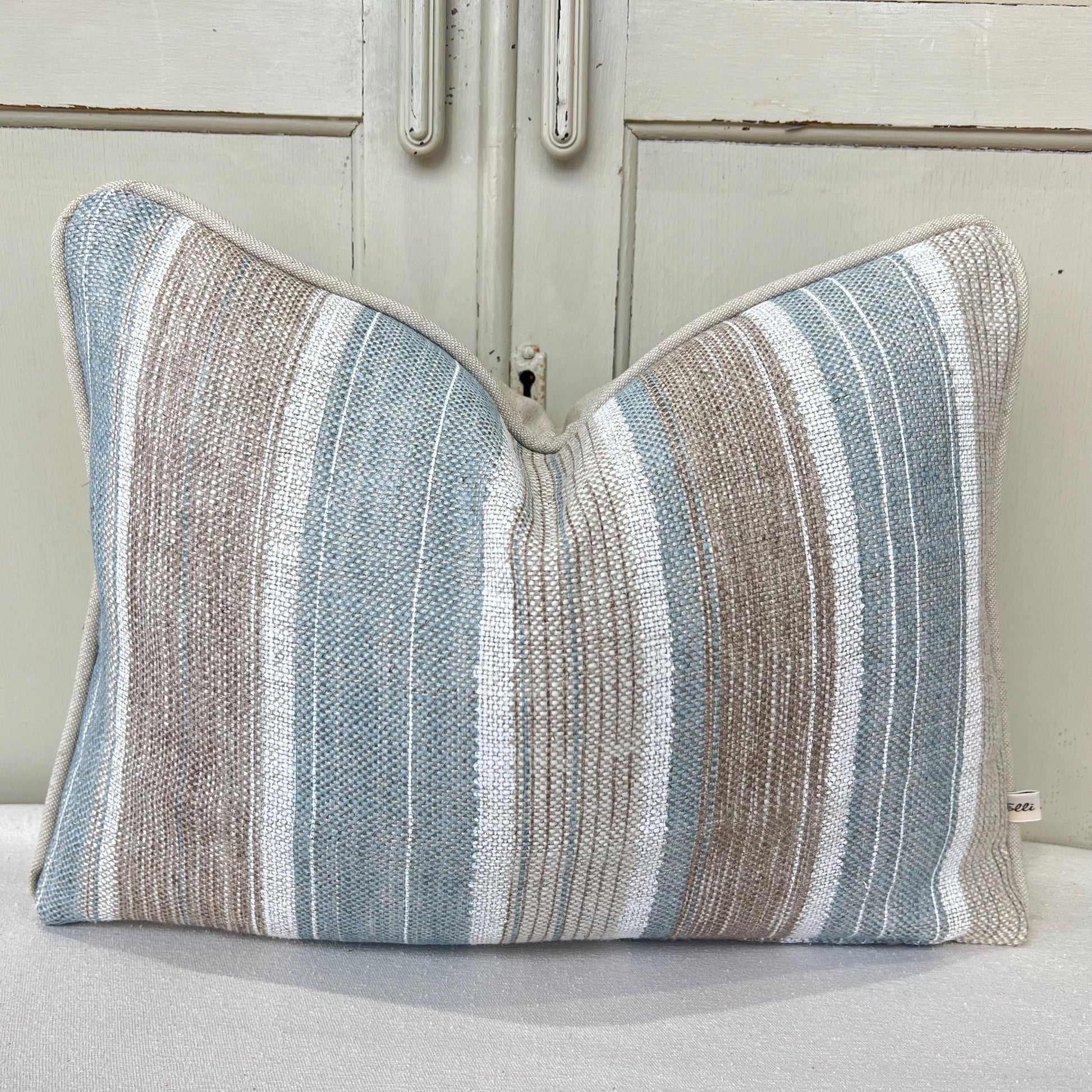 Cushions Made In Fermoie Luxury Designer Carskiey Broad Stripe Beige Blue Cushion Pillow Throw Cover