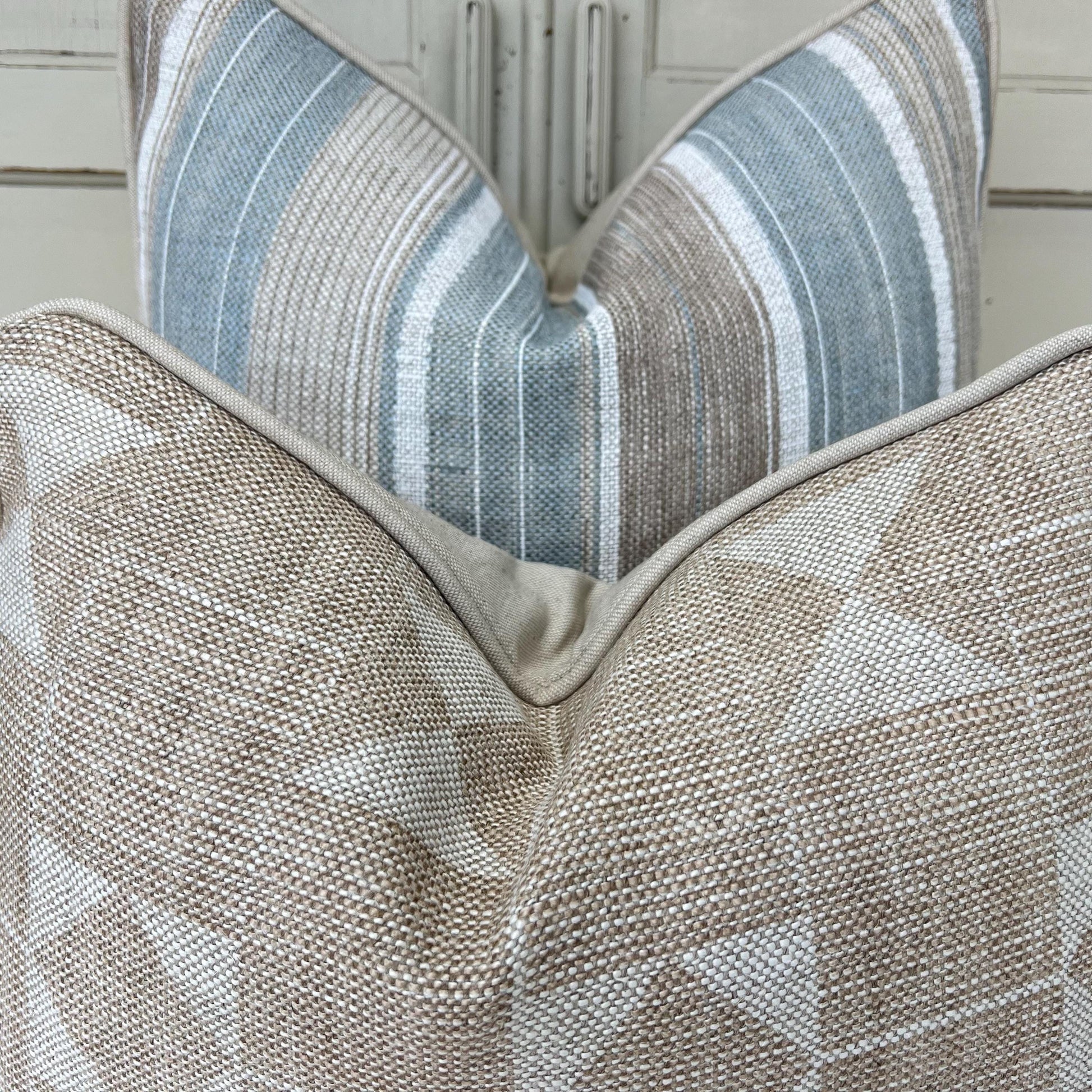 Cushions Made In Fermoie Luxury Designer Carskiey Broad Stripe Beige Blue Cushion Pillow Throw Cover