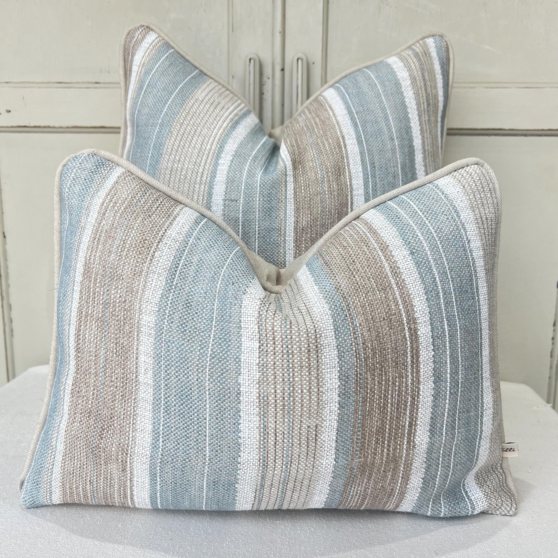 Cushions Made In Fermoie Luxury Designer Carskiey Broad Stripe Beige Blue Cushion Pillow Throw Cover