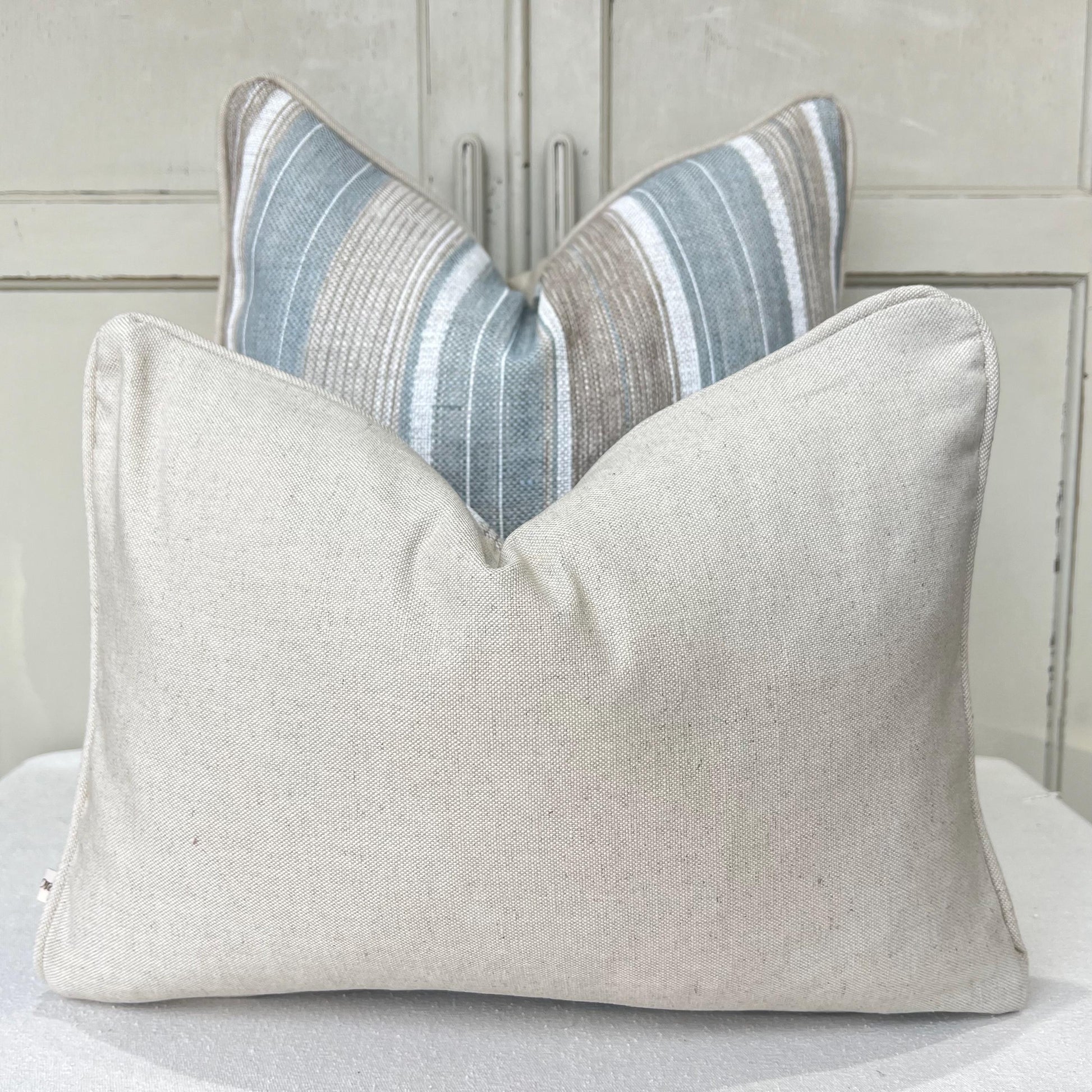 Cushions Made In Fermoie Luxury Designer Carskiey Broad Stripe Beige Blue Cushion Pillow Throw Cover