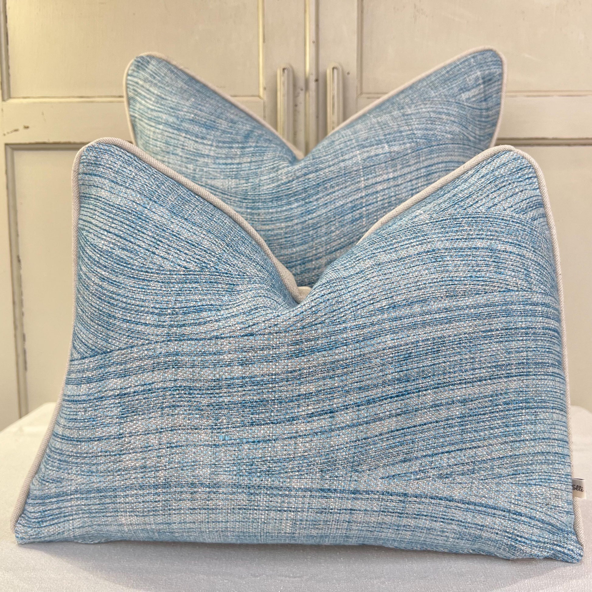 Cushions Made In Fermoie Wave Luxury Designer Decorative Rich Blue Linen Cushion Pillow Throw Cover.