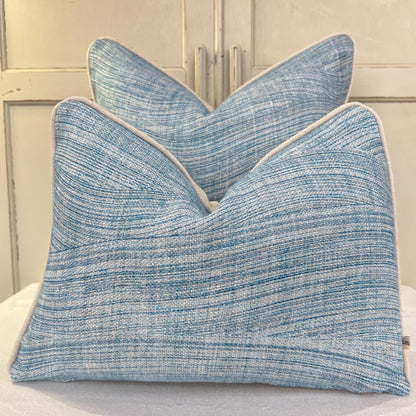 Cushions Made In Fermoie Wave Luxury Designer Decorative Rich Blue Linen Cushion Pillow Throw Cover.
