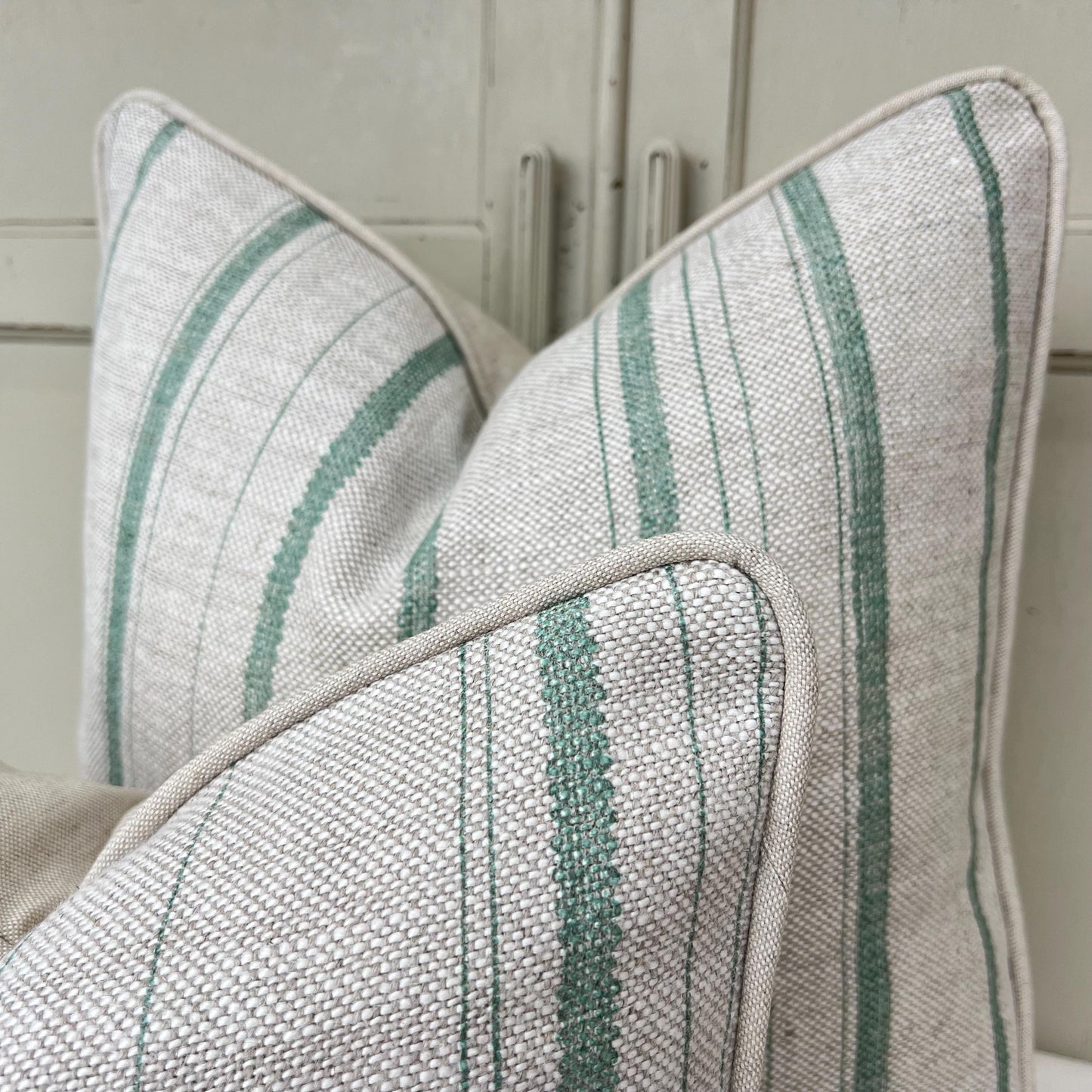 Cushions Made In Fermoie Carskiey Single Stripe Luxury Designer Decorative Neutral Green Linen Cushion Pillow Throw Cover