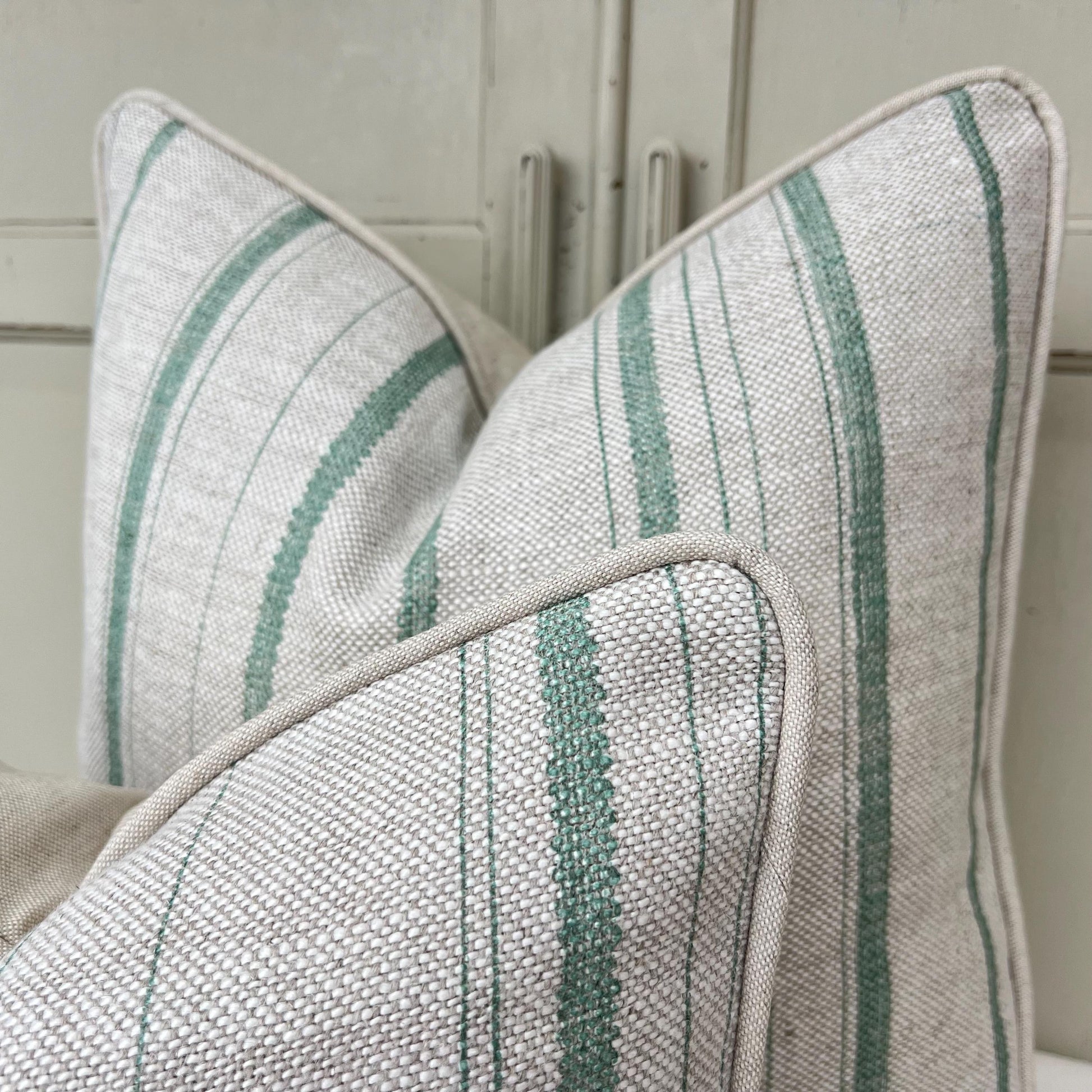 Cushions Made In Fermoie Carskiey Single Stripe Luxury Designer Decorative Neutral Green Linen Cushion Pillow Throw Cover