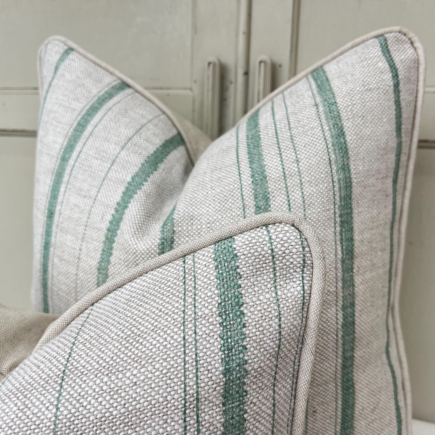 Cushions Made In Fermoie Carskiey Single Stripe Luxury Designer Decorative Neutral Green Linen Cushion Pillow Throw Cover
