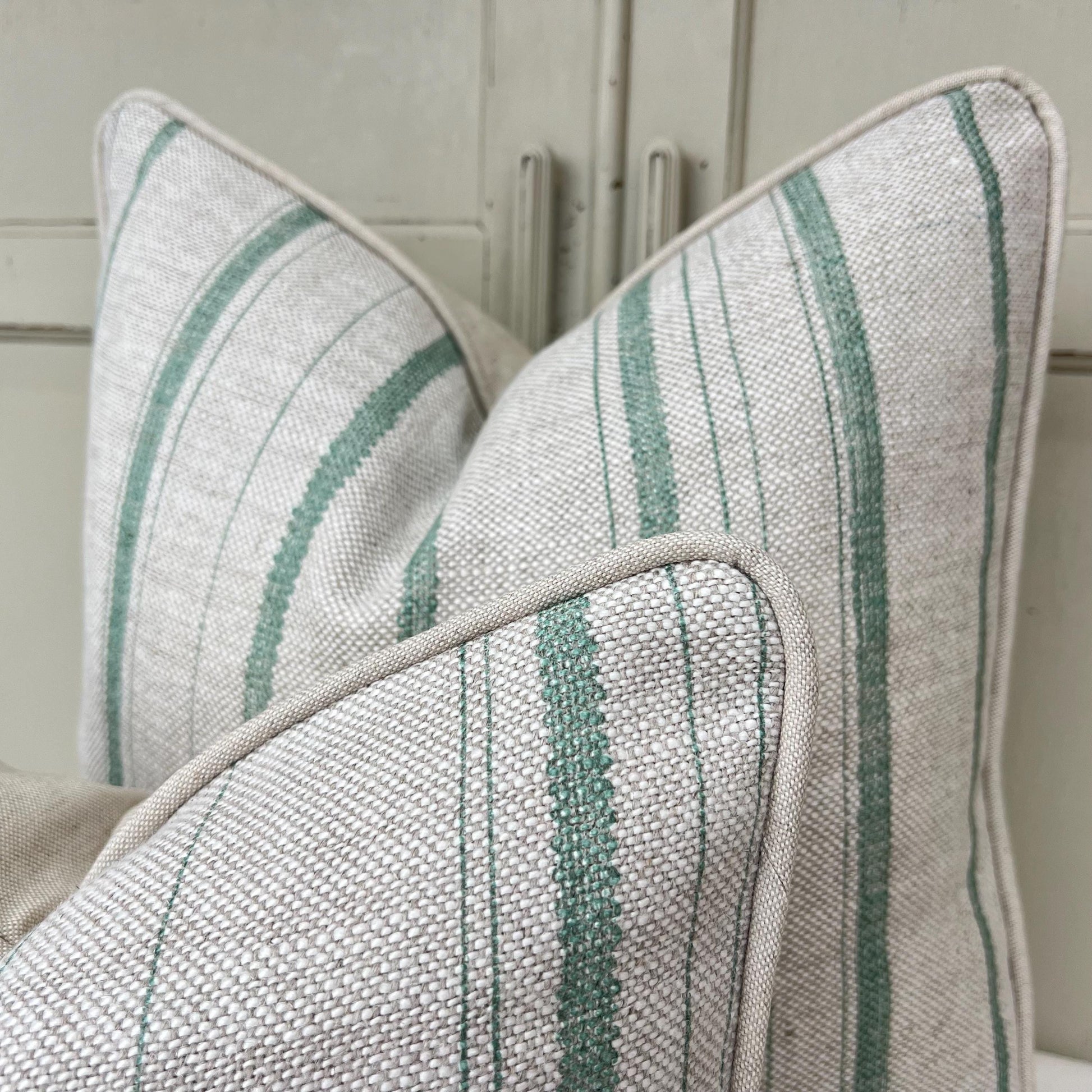 Cushions Made In Fermoie Carskiey Single Stripe Luxury Designer Decorative Neutral Green Linen Cushion Pillow Throw Cover
