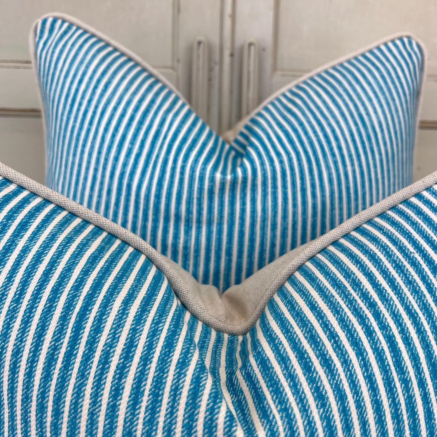 Cushions Made In Fermoie Luxury Designer Poulton Stripe Turquise Blue Cushion Pillow Throw Cover