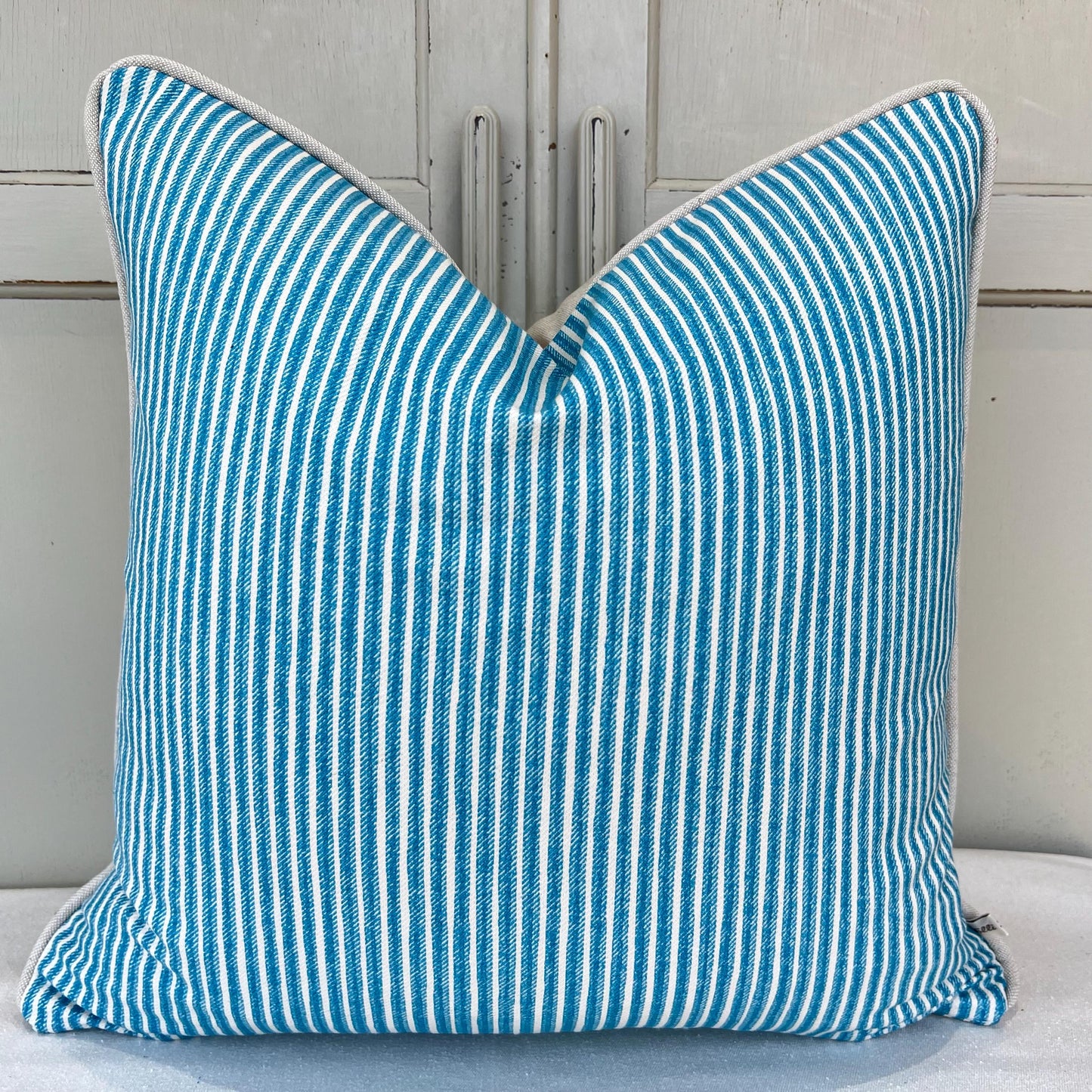 Cushions Made In Fermoie Luxury Designer Poulton Stripe Turquise Blue Cushion Pillow Throw Cover